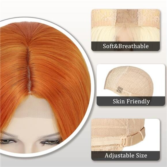 Long Orange Wavy Wigs for Women Middle Part 26 inch Natural Curly Synthetic Wig - Picture 4 of 7